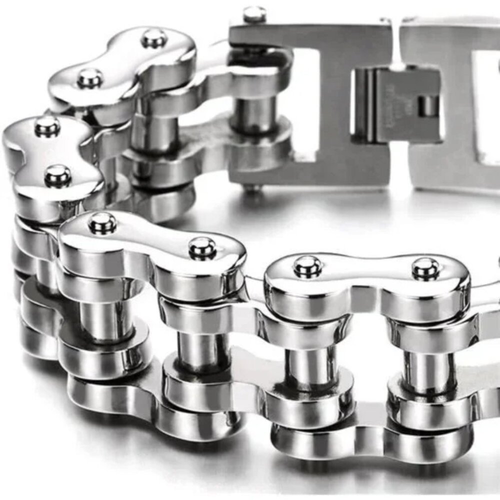 Motorcycle Chain Bike Chain Bracelet of Stainless Steel Silver Color Polished - Picture 3 of 7